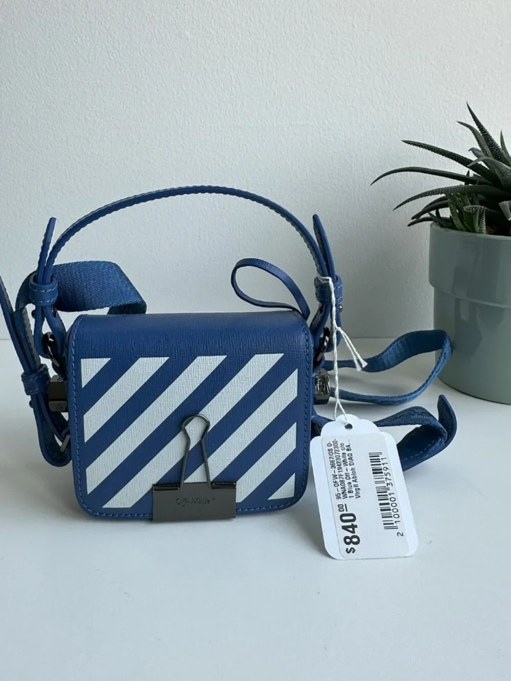 Off-White - Woman's Blue Baby Diagonal Flap Bag - Blue / White